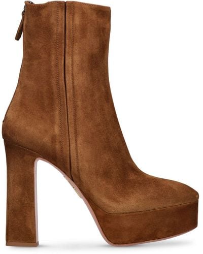 Aquazzura 120Mm Groove Suede Ankle Boots - Brown