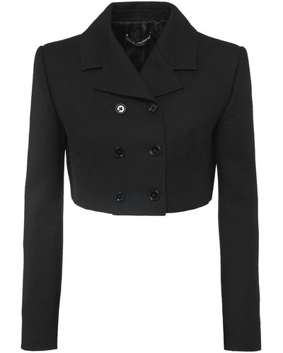 Dolce & Gabbana Blazer corto cruzado de crepé de lana - Negro