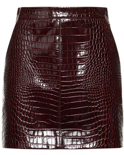 Bally Croc Embossed Leather Mini Skirt - Red