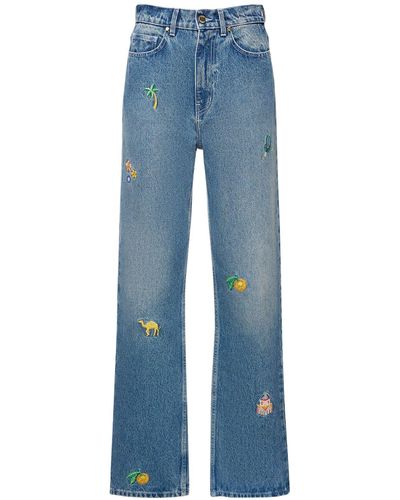 Casablancabrand Embroidered Denim Straight Jeans - Blue