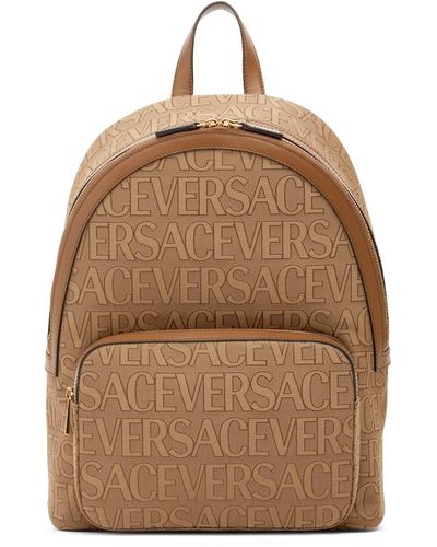 Versace Stoff- Und Lederrucksack Mit Logodruck - Braun