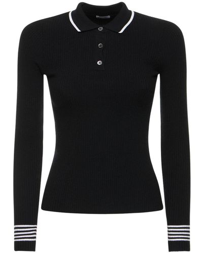 Aspesi Stretch Wool Long Sleeved Polo Shirt - Black