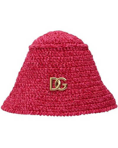 Dolce & Gabbana Gorro pescador de punto de algodón con logo - Rojo
