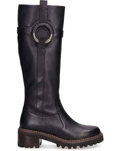 See By Chloé 45Mm Hana Leather Tall Boots - Black