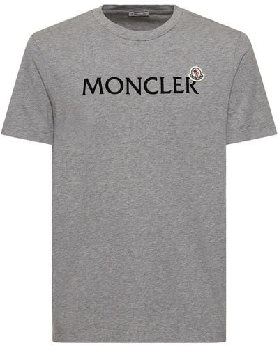 Moncler Flocked Logo Cotton T-shirt - Grey