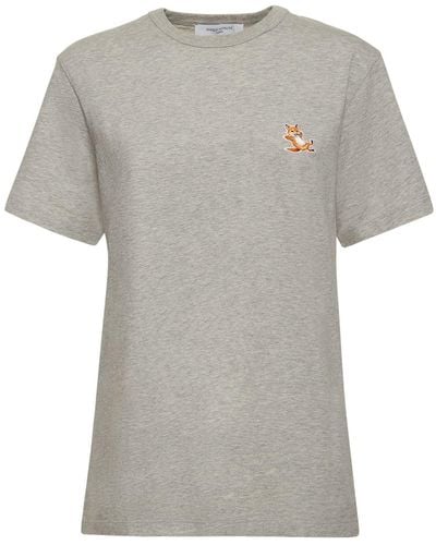 Maison Kitsuné T-shirt Aus Baumwolle Mit Logopatch "chillax Fox" - Grau