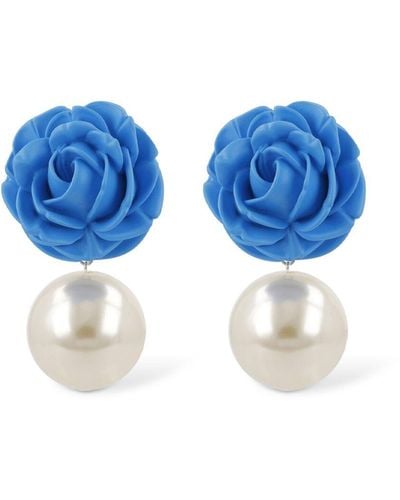 Magda Butrym Rose & Faux Pearl Pendant Earrings - Blue