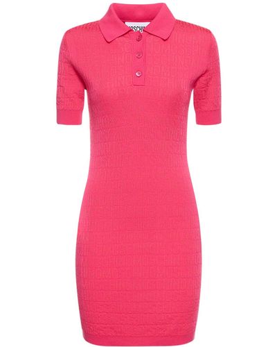 Moschino Logo Jacquard Knit Polo Mini Dress - Pink