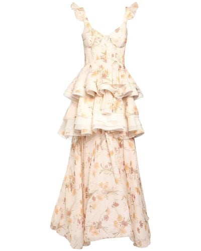Brock Collection Printed Silk Georgette Gown W/ Ruffles - Natural