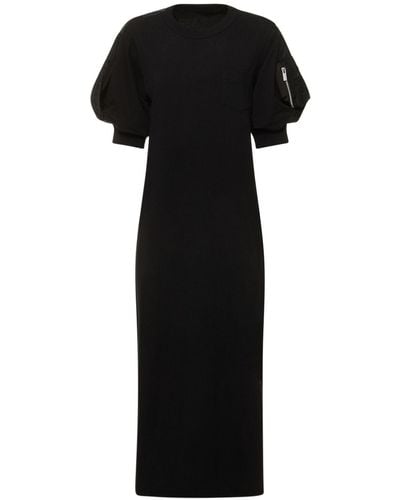 Sacai Nylon Twill & Jersey Long Dress - Black