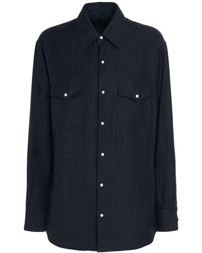 Loro Piana Camisa de denim de algodón bordado - Azul