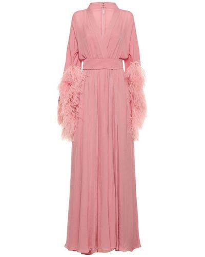 Elie Saab Langes Kleid Aus Seidengeorgette - Pink