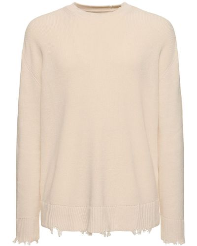 Laneus Distressed Cotton Knit Sweater - Natural