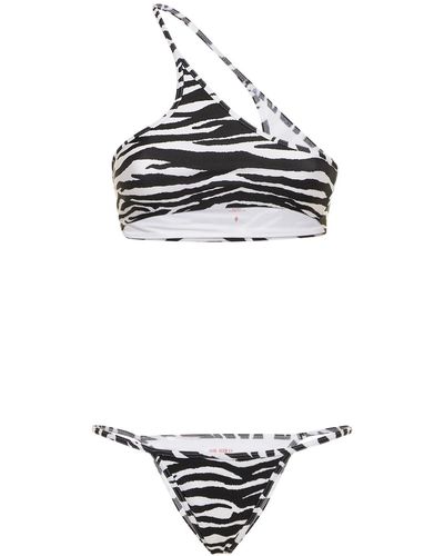 The Attico Zebra Printed One-shoulder Bikini - White