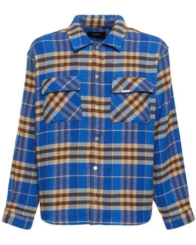 Represent Checked Flannel Shirt W/ Logo Embroidery - Blue