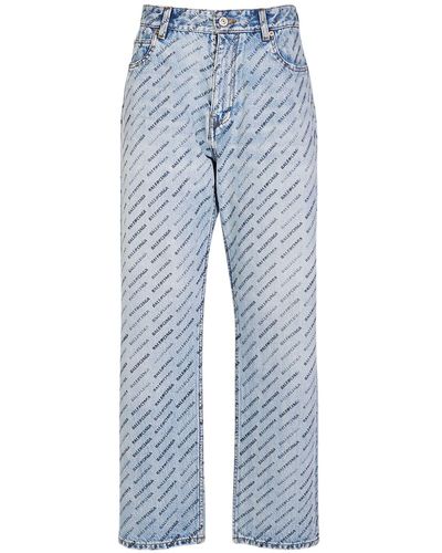 Balenciaga Buckle Loose Fit Denim Jeans - Blue