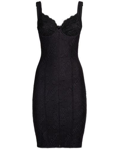 Balenciaga Stretch Lace Lingerie Mini Dress - Black