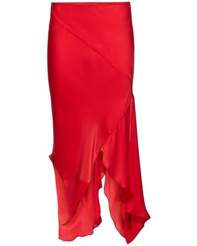 Acne Studios Jupe midi asymétrique en soie drapée - Rouge