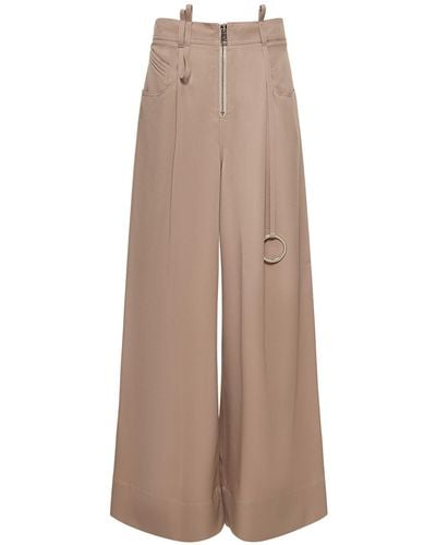 The Attico Gabardine Pence Zip Up Wide Trousers - Natural