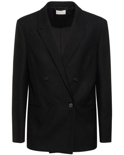 The Row Pinstriped Wilson Double Breasted Jacket - Black