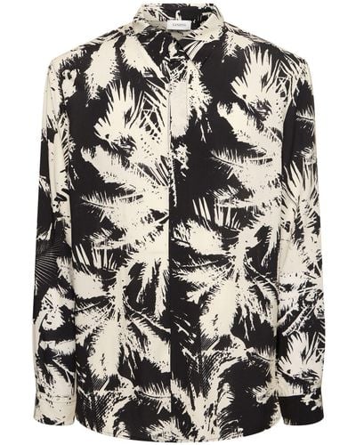 Laneus Palm Print Viscose Shirt - Black