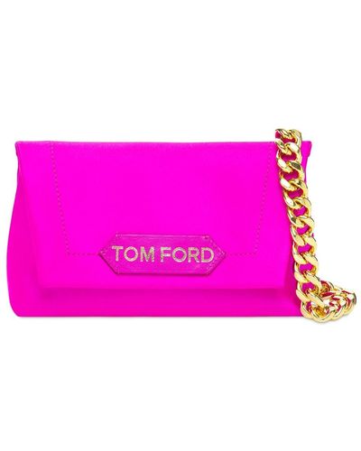 Tom Ford Mini Label Satin & Leather Chain Bag - Purple