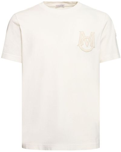 Moncler T-shirt Aus Baumwolljersey Mit Logo - Weiß