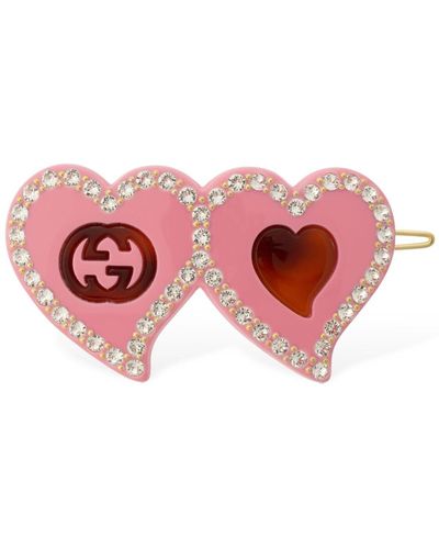 Gucci Horquilla Para El Cabello Gg & Hearts - Rosa