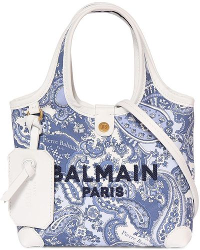 Balmain Mini B-Army Paisley Print Canvas Bag - Blue