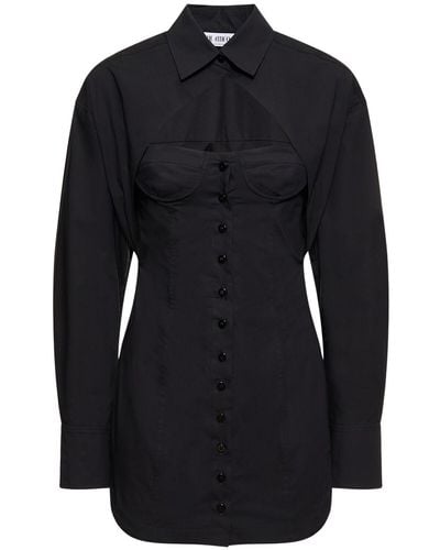 The Attico Robe chemise bustier courte en coton stretch - Noir
