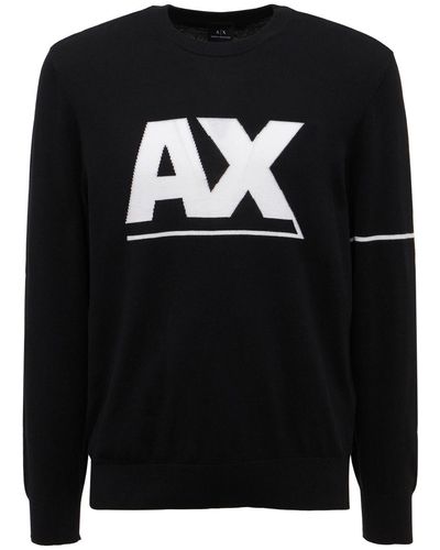 Armani Exchange ビスコースブレンドニットセーター - ブラック