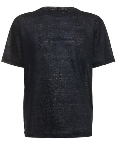 Giorgio Armani T-shirt en jersey de lin à logo brodé - Noir