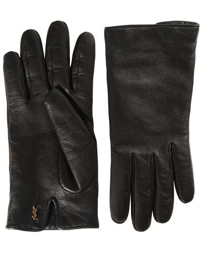 Saint Laurent Leather & Cashmere Short Gloves - Black