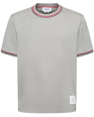 Thom Browne Camiseta de algodón con ribetes acanalado - Blanco