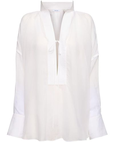 Ferragamo Draped Silk Blend Organza Shirt - White