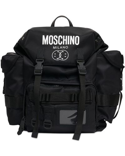 Moschino Logo Print Nylon Backpack - Black