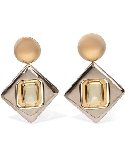 Saint Laurent Geometric Brass & Resin Drop Earrings - Natural