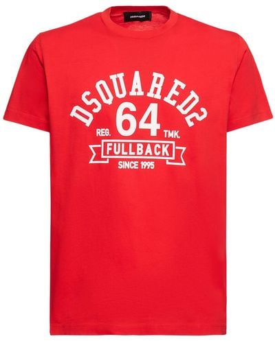 DSquared² University Printed Cotton Jersey T-Shirt - Red