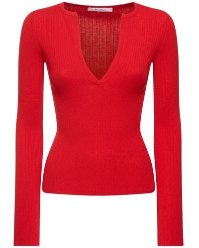 Max Mara Urlo Silk & Cashmere Long Sleeve Top - Red