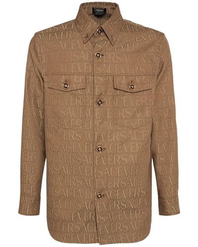 Versace Monogram コットンブレンドキャンバスオーバーシャツ - ブラウン