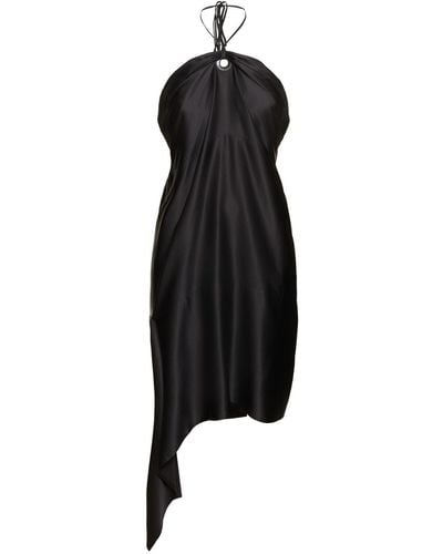 Ferragamo Tech Satin Asymmetric Midi Dress - Black