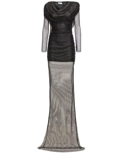 GIUSEPPE DI MORABITO Embroidered Mesh Long Dress W/Hood - Black