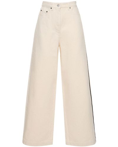 Peter Do Cotton Denim Wide Jeans W/ Side Stripes - Natural
