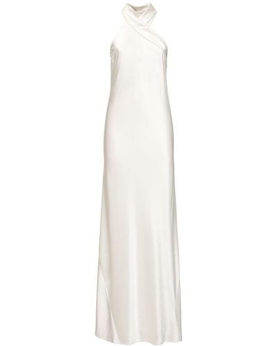 Galvan London Pandora Crisscross Satin Long Dress - White
