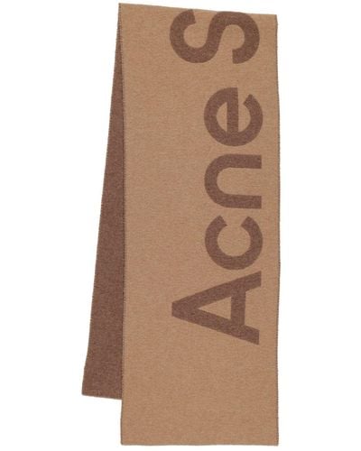 Acne Studios Sciarpa acne in lana con logo - Marrone