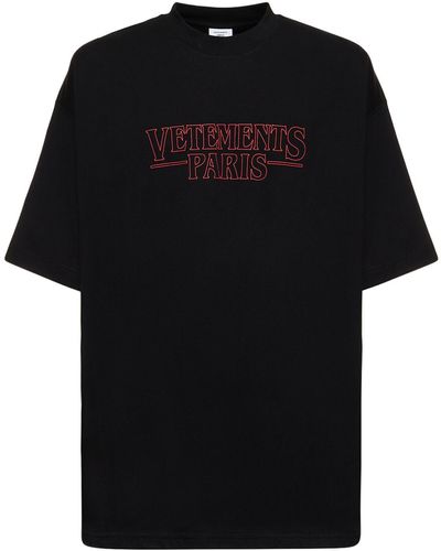 Vetements Paris Logo Printed Cotton T-Shirt - Black