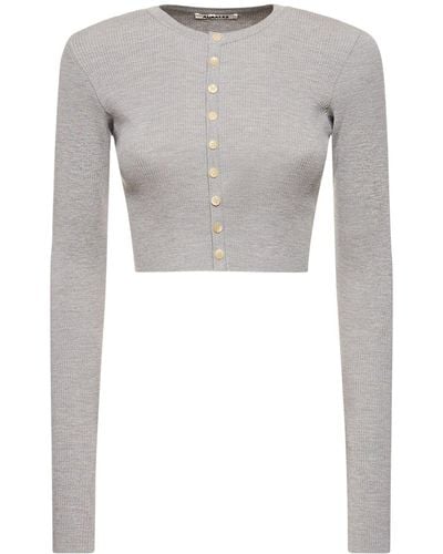 AURALEE Super Fine Wool Rib Knit Short Cardigan - Grey