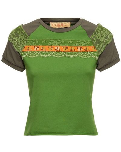 Cormio Camiseta de algodón jersey con encaje - Verde