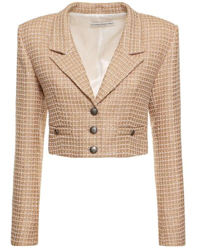 Alessandra Rich Sequined Tweed Cropped Boxy Jacket - Natural