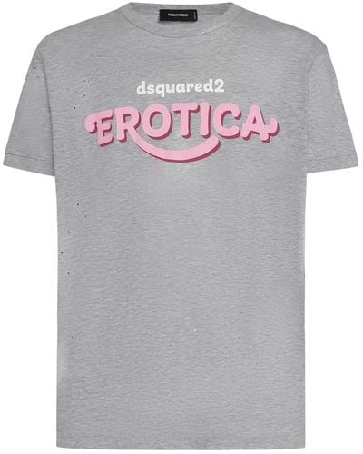 DSquared² Erotica Logo Printed Cotton T-Shirt - Gray